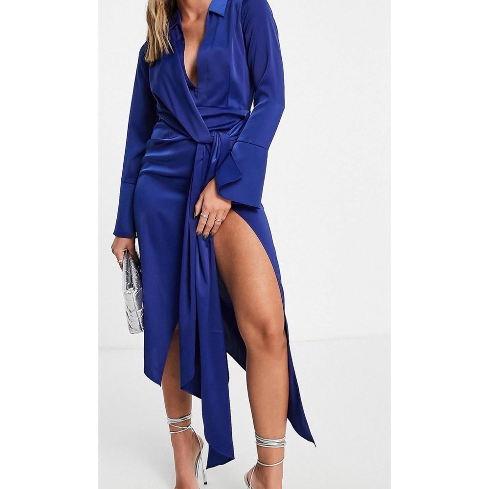 Blue silk midi dress